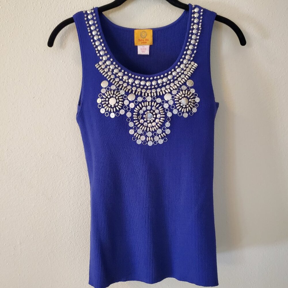 Ruby Rd Sleeveless Top With Silver Embellishments. - image 1